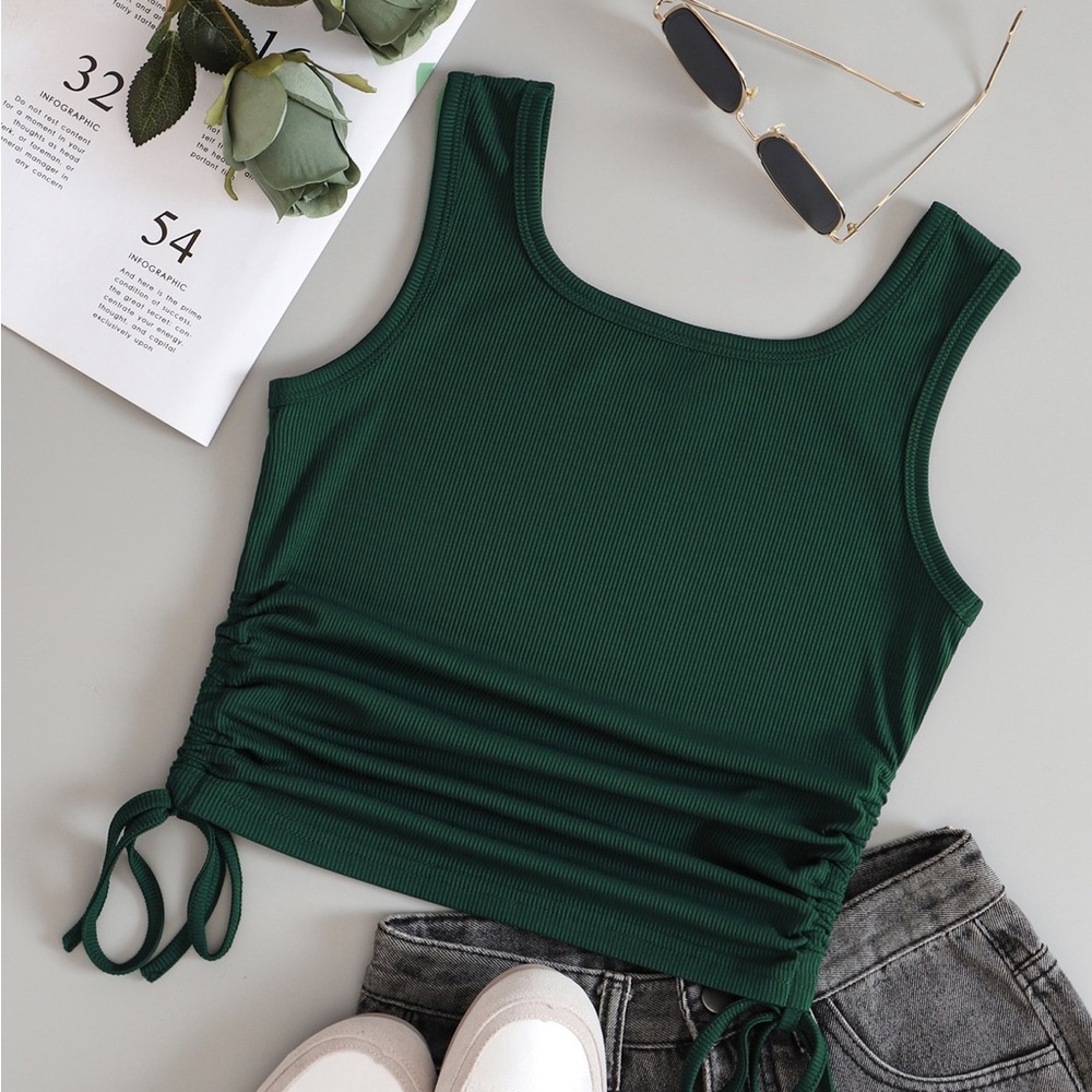 SHEIN Green Ruched Cut Out Crop Tank Top